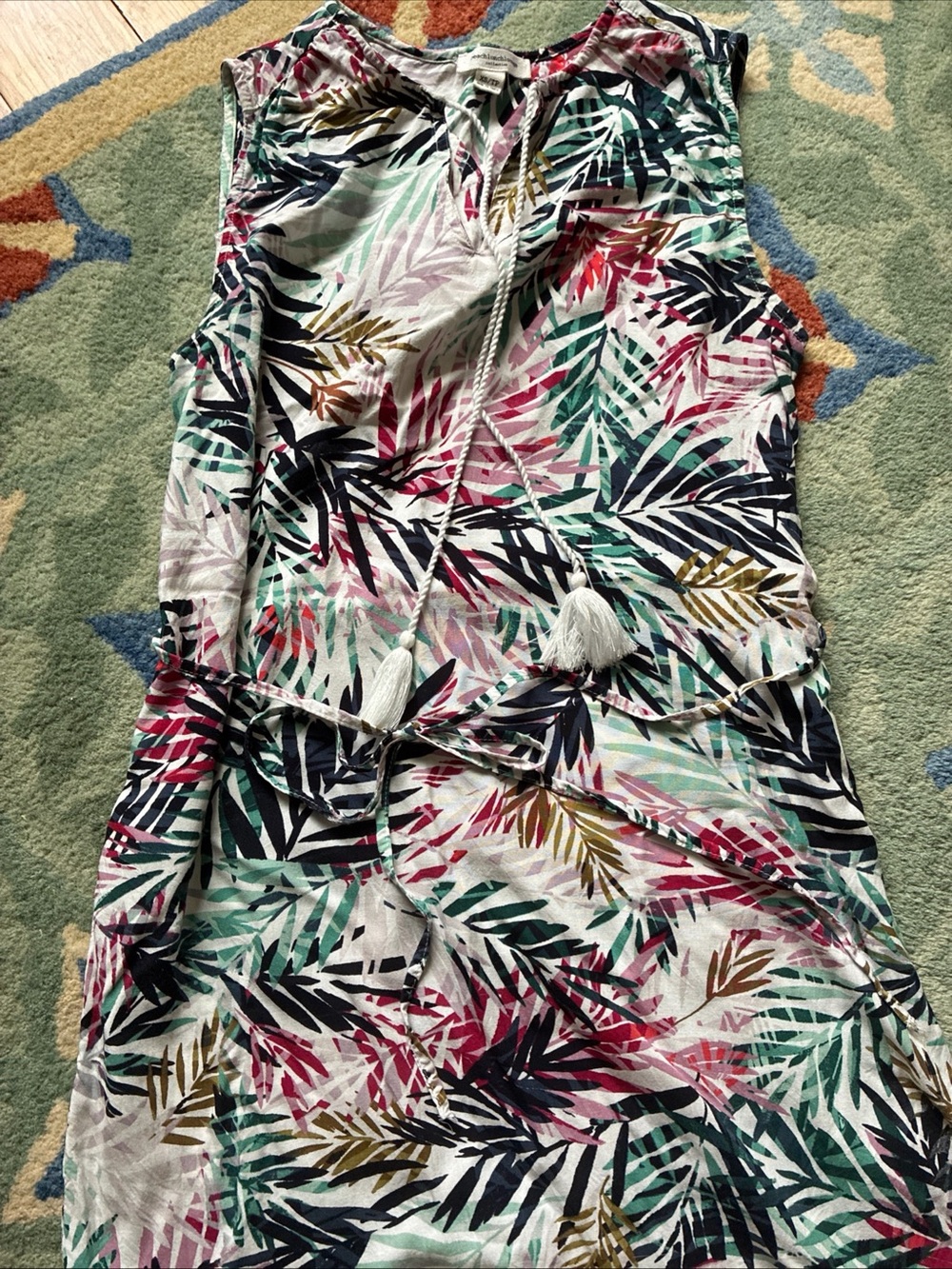 beachlunchlounge Tropical Leaf Midi dress in White, Green, Navy, Pink and Brown
